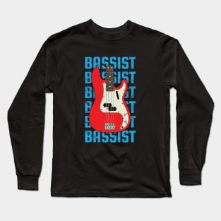 Bassist Repeated Text P-Style Bass Guitar Body Long Sleeve T-Shirt